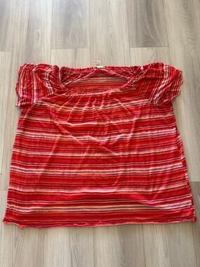 Faded Glory Red Orange Striped Off Shoulder Peasant Top Plus Size 1X 16W